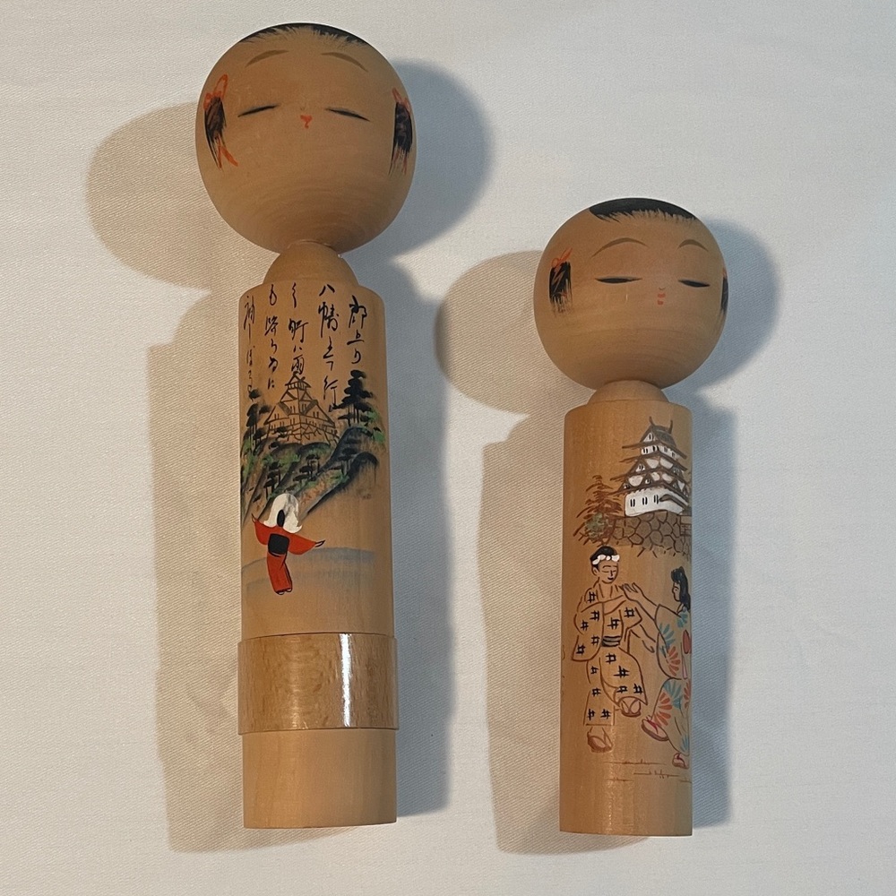 vintage Japanese Kokeshi dolls pair set